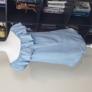 LULUS Standout Chambray Off Shoulder 100% Lyocell Dress in Blue